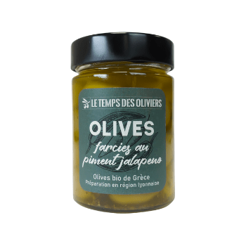 Bocal 275g - Olives vertes farcies piment Jalapeno bio (lot de 12)